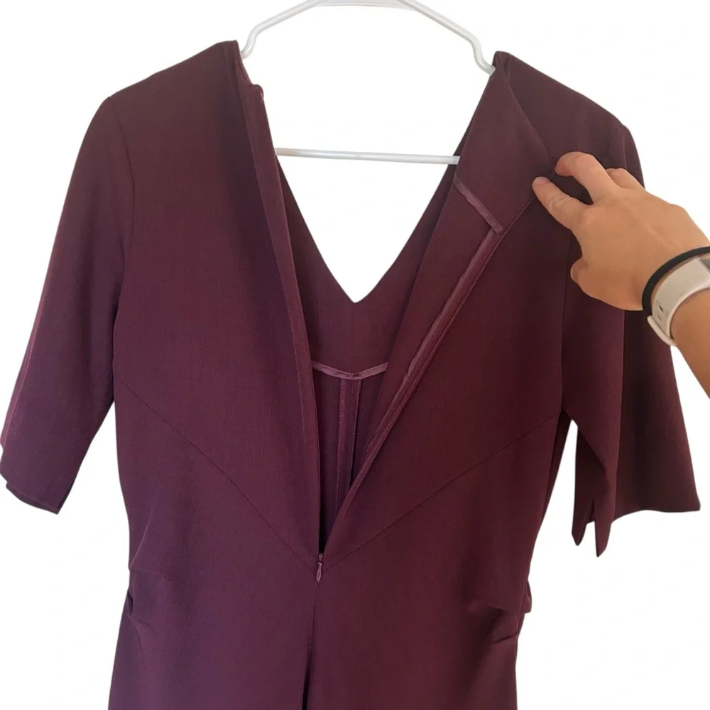 MM Lafleur Burgundy A Line Caroline Midi Dress V-Neck Size 10 Professional - Picture 10 of 14